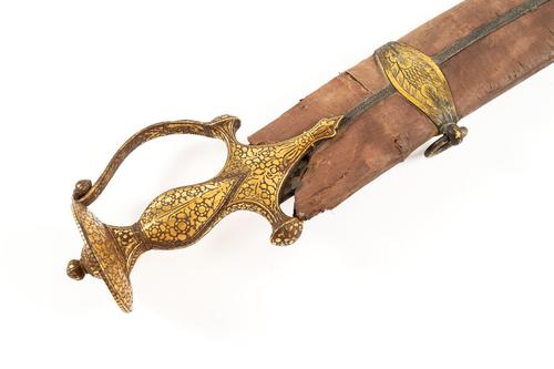 A INDO-PERSIAN TALWAR WITH DECORATED HILT AND SCABBARD
