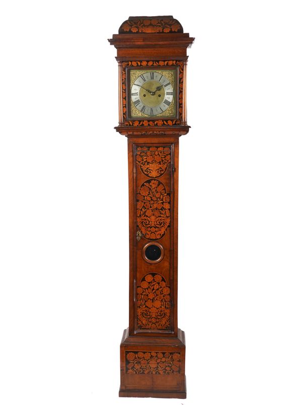 A WALNUT AND MARQUETRY LONGCASE CLOCK