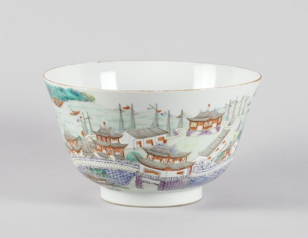 A CHINESE FAMILLE-ROSE `TEN VIEWS OF JIANGXI PROVINCE' BOWL