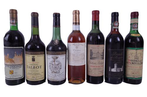 SIX BOTTLES FRENCH AND ITALIAN VINTAGE RED WINE AND ONE BOTTLE SAUTERNES