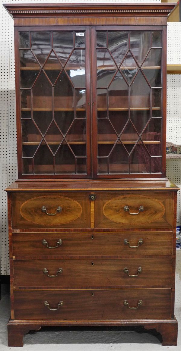 A GEORGE III INLAID MAHOGANY SECRETAIRE BOOKCASE