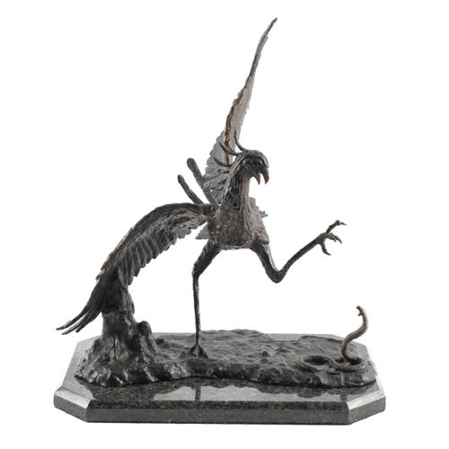 BARRY JACKSON (SOUTH AFRICA, B.1948), A BRONZE GROUP OF A BIRD AND SNAKE