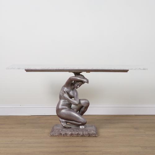 A WHITE MARBLE TOPPED CONSOLE TABLE