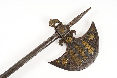 AN INDO-PERSIAN DECORATED AXE WITH CONCEALED DAGGER