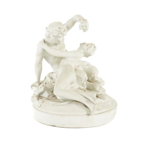 A FRENCH SEVRES STYLE BISCUIT GROUP OF THE FAUN AND NYMPH AFTER A MODEL BY CLAUDE MICHEL CLODION
