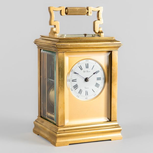 A FRENCH BRASS STRIKING AND REPEATING LEVER CARRIAGE CLOCK