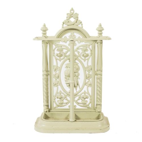 A VICTORIAN CREAM PAINTED CAST IRON STICK STAND