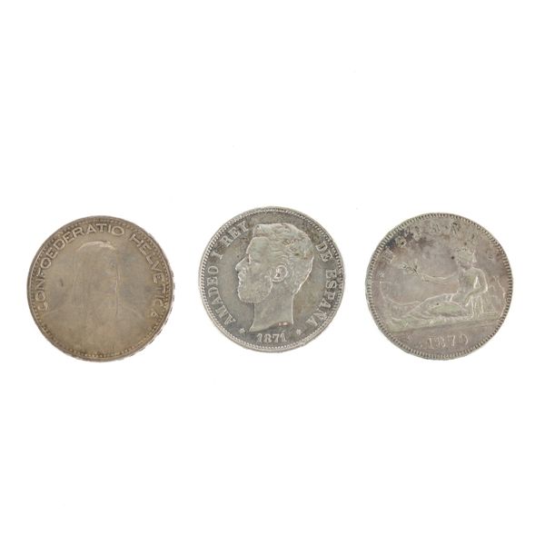A SWISS FIVE FRANCS AND TWO SPANISH FIVE PESETAS (3)