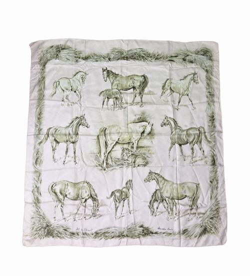 A HERMES, PARIS: A ‘POULAINS’ PATTERN SILK SCARF (2)