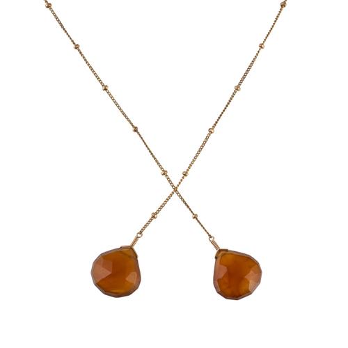A GOLD AND CORNELIAN TWO STONE PENDANT NECKLACE