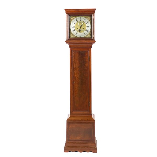 A MAHOGANY CASED QUARTER STRIKING LONGCASE CLOCK