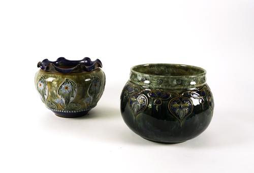 TWO ROYAL DOULTON STONEWARE JARDINIERES (2)