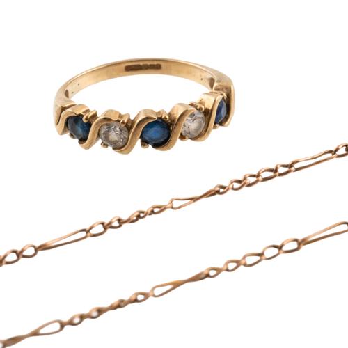 A SAPPHIRE AND DIAMOND RING AND A FIGARO CHAIN (2)