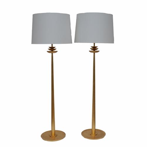 A PAIR OF GILT-METAL FLOOR STANDING LIGHTS OR STANDARD LAMPS (2)