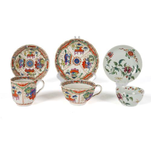A WORCESTER POLYCHROME TEABOWL AND SAUCER (6)