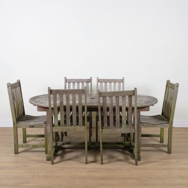 WESTMINSTER TEAK; A TEAK OVAL GARDEN TABLE (7)