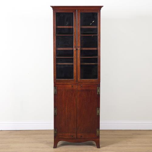 A GEORGE III MAHOGANY CAMPAIGN STYLE BOOKCASE CABINET