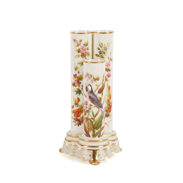 A ROYAL WORCESTER TRIPLE TUBE VASE