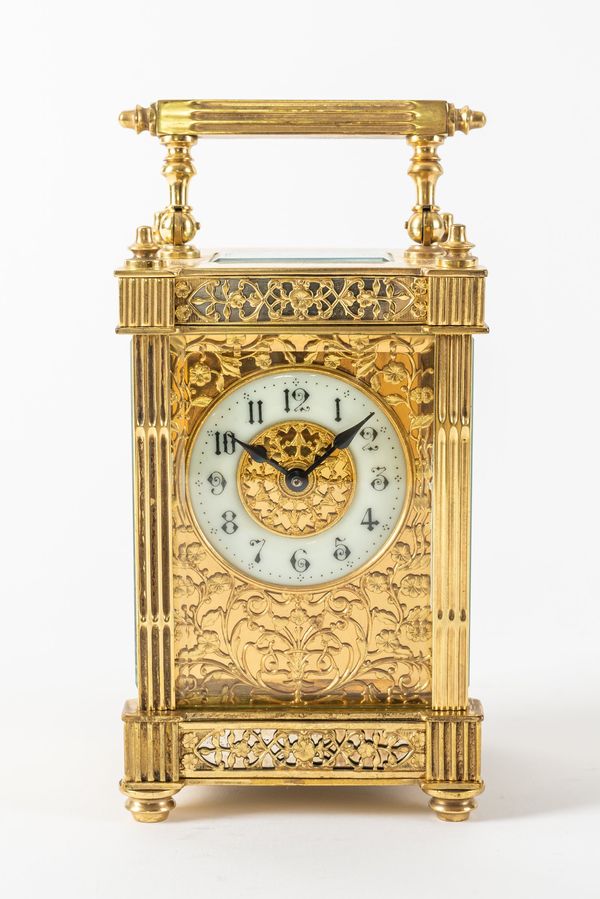 A FRENCH BRASS CARRIAGE TIMEPIECE