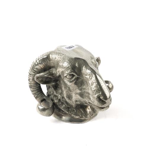A DECORATIVE WHITE METAL RAM’S HEAD