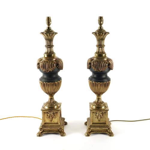 A PAIR OF REGENCY STYLE GILT AND PATINATED METAL TABLE LAMPS (2)