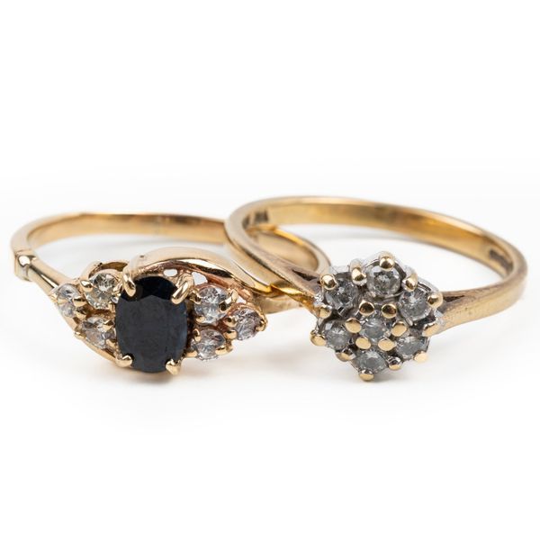 TWO GOLD, DIAMOND AND GEMSTONE RINGS (2)