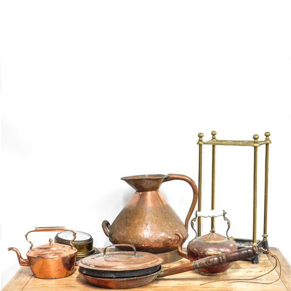 COPPER AND BRASS; A SIX DIVISION STICK STAND (6)