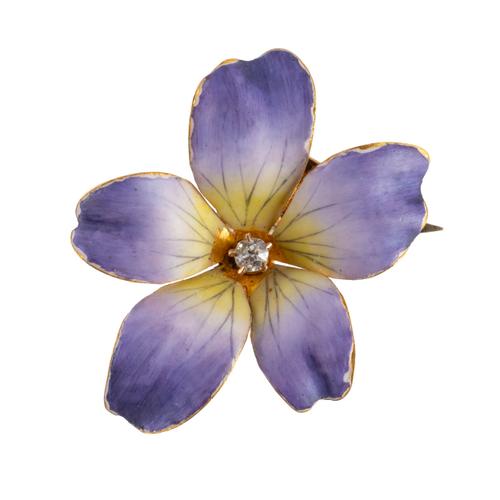 AN ENAMEL AND DIAMOND FLORAL PENDANT BROOCH