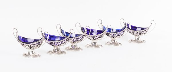 A SET OF SIX GEORGE III SILVER TWIN HANDLED SALTS