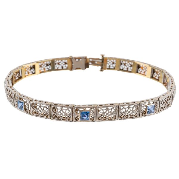 AN OPENWORK SAPPHIRE SET BRACELET