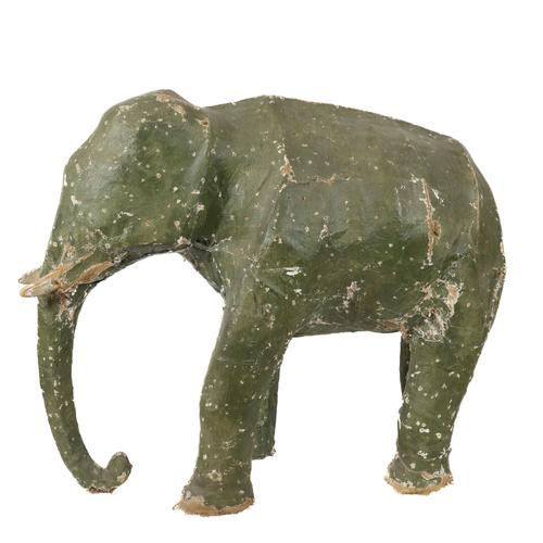 A LARGE MODEL OF A PAINTED GESSO, HESSIAN AND WIRE FRAMED ELEPHANT