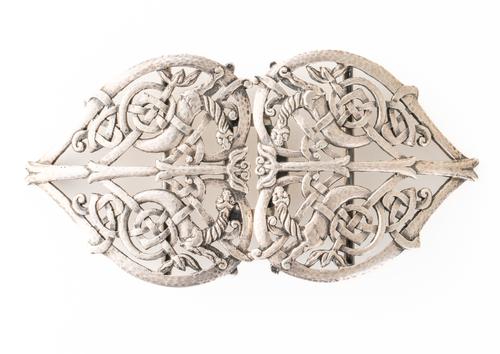 A LIBERTY AND CO SILVER TWO PIECE WAISTBELT BUCKLE