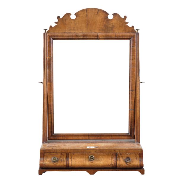 A GEORGE II WALNUT FRAMED DRESSING TABLE MIRROR