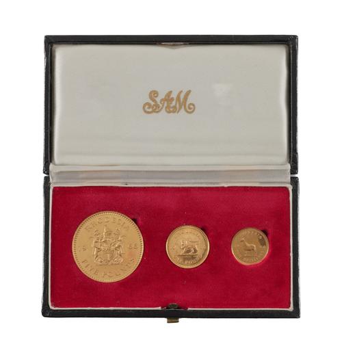 A RHODESIA THREE COIN GOLD PROOF SET 1966