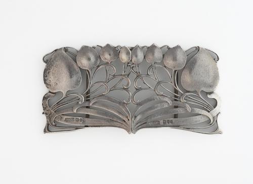 A LIBERTY AND CO SILVER TWO PIECE ART NOUVEAU WAISTBELT BUCKLE