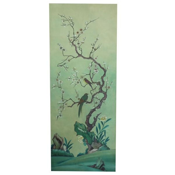 A MID-18TH CENTURY STYLE CHINOISERIE DU GOURNAY WALL PANEL