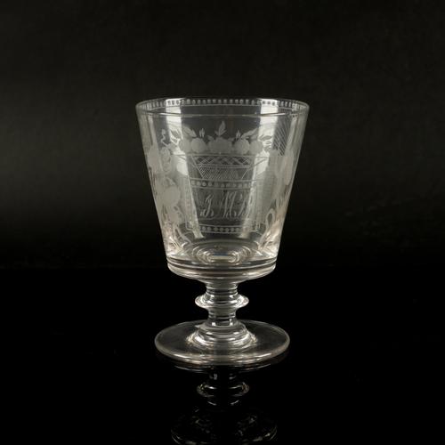AN ENGRAVED SUNDERLAND BRIDGE GLASS GOBLET