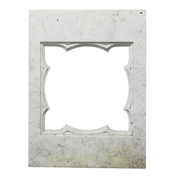 A GOTHIC REVIVAL WHITE MARBLE ARCHITECTURAL SURROUND OR SECTION FROM A SCREEN