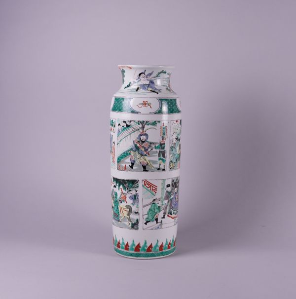 A LARGE CHINESE FAMILLE-VERTE ROULEAU VASE