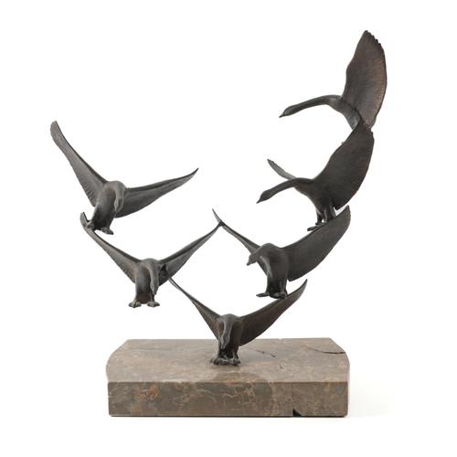 DAVID NORRIS (1940 - 2022): A BRONZE GROUP OF 'SWANS LANDING'