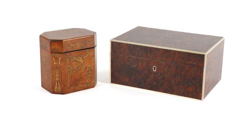 AN ART DECO BURR YEW-WOOD JEWELLERY BOX (2)