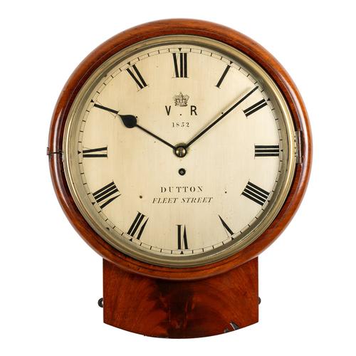 A RARE DATED VICTORIAN MAHOGANY DROP-DIAL WALL TIMEPIECE WITH ROYAL CYPHER