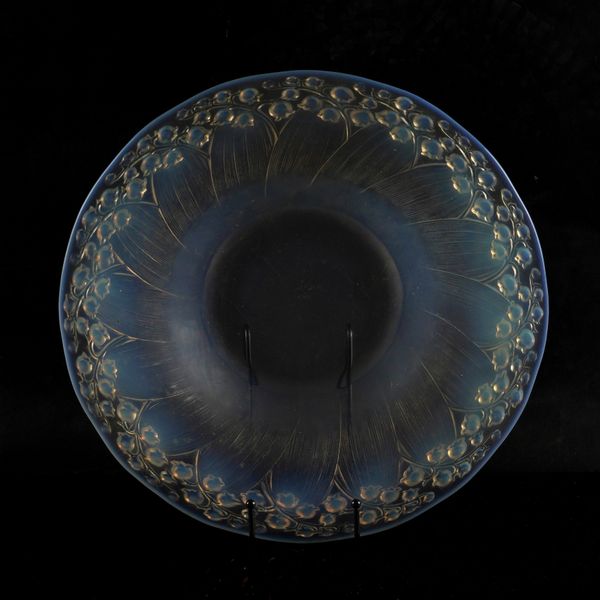 A LALIQUE `MUGUETS' OPALASCENT GLASS DISH