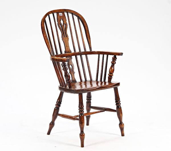 A 19th century ash and elm Windsor chair, with pierced splat on turned supports, 60cm wide x 105cm high.