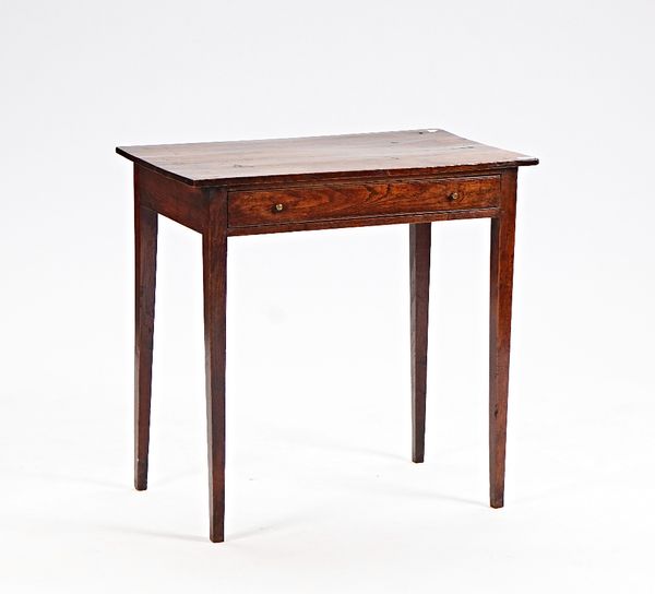 An 18th century oak single drawer side table, on tapering square supports, 74cm wide x 72cm high.