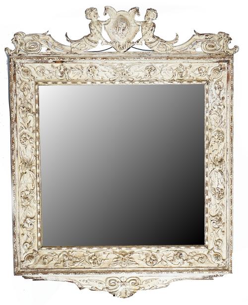 A 19th century North European white painted wall mirror.
