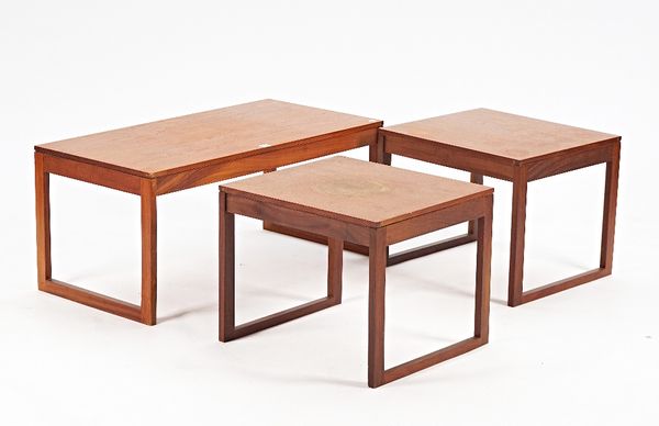 Possibly Archie Shine for Robert Heritage, a set of three teak occasional tables, one rectangular 91cm wide x 40cm high and two square 51cm wide x...