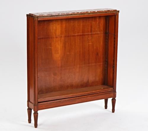A Louis XVI style marble top floor standing open bookcase.