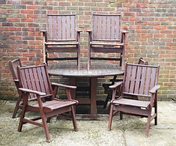 A hardwood oval garden table