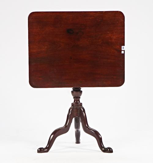 An 18th century mahogany occasional table, the rectangular snap top on turned column and tripod base, 72cm wide x 74cm high.